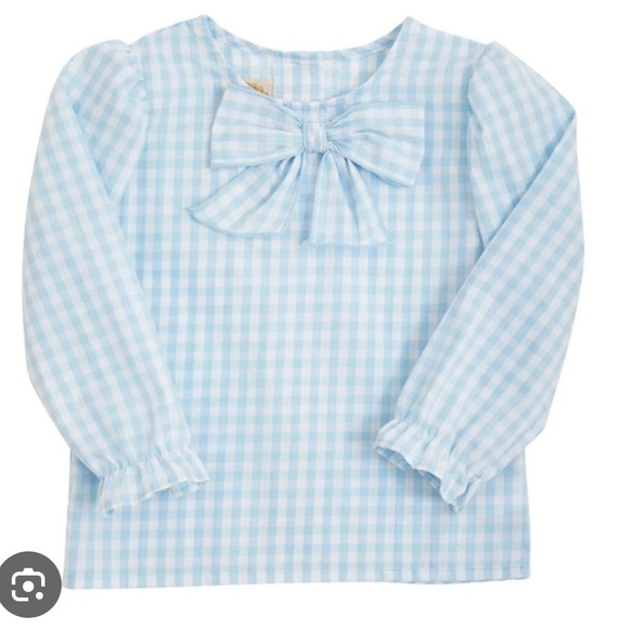 Blue Gingham puff Sleeve Blouse with Bow The Beaufort Bonnet Company - Picture 11 of 11